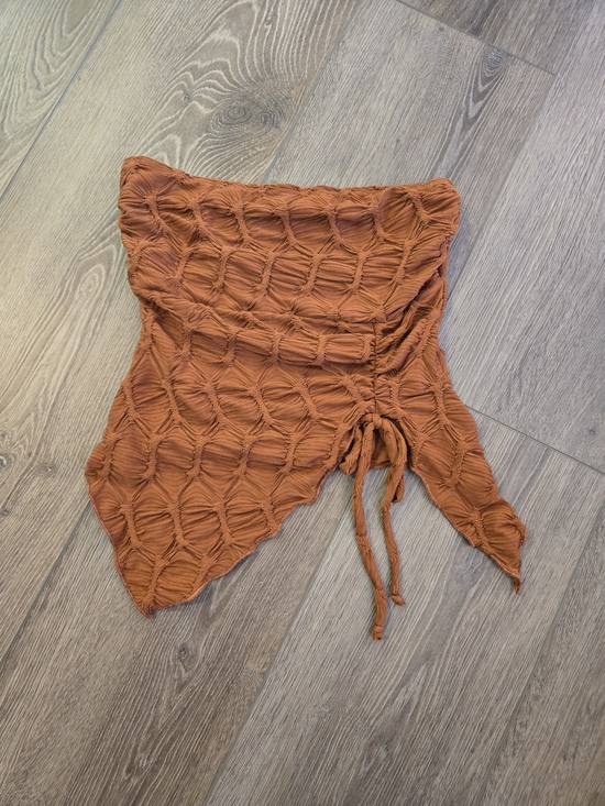 See You Monday Tops - See You Monday Rust Orange Textured Drawstring Crop Camisole